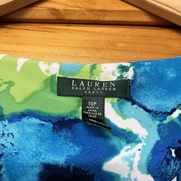 Lauren Ralph Lauren Floral V-Neck Sheath Dress, Ruched Waist Women's Size 10P - Picture 4 of 6